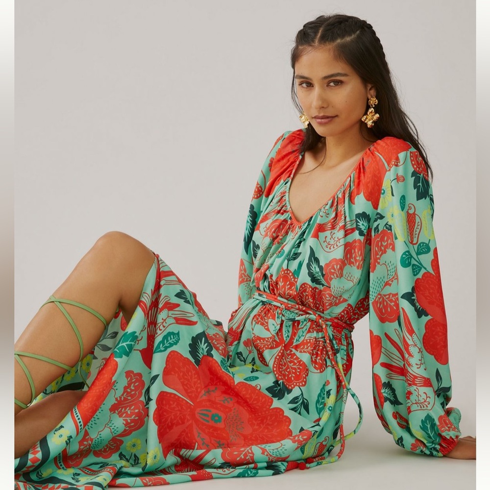 Anthropologie x Farm Rio Poppy Print Maxi Dress